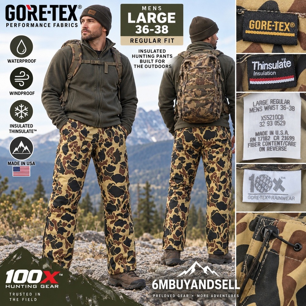 10x Gore-Tex Camo Pants Mens Large Regular Thinsulate Insulated Hunting USA Made